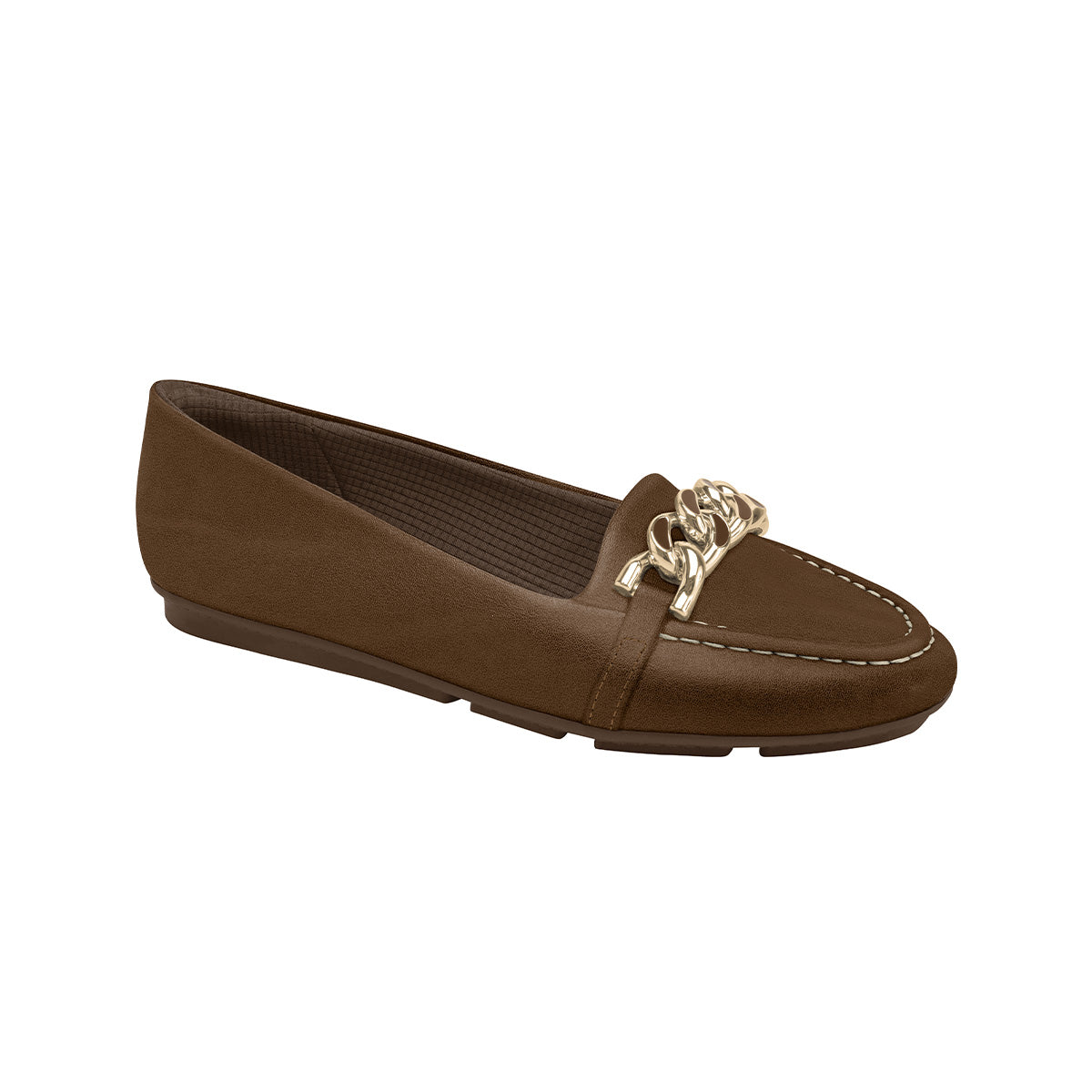 mocasin michele de tacon bajo con detalle de cadena para mujer cafe