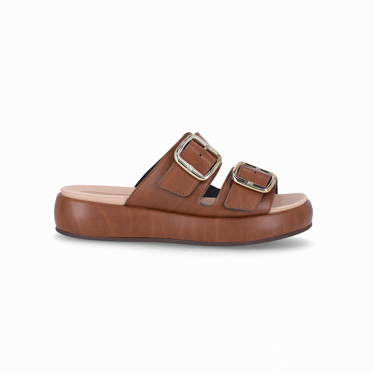 Sandalia Sol de plataforma casual de metedera con hebillas para mujer cafe