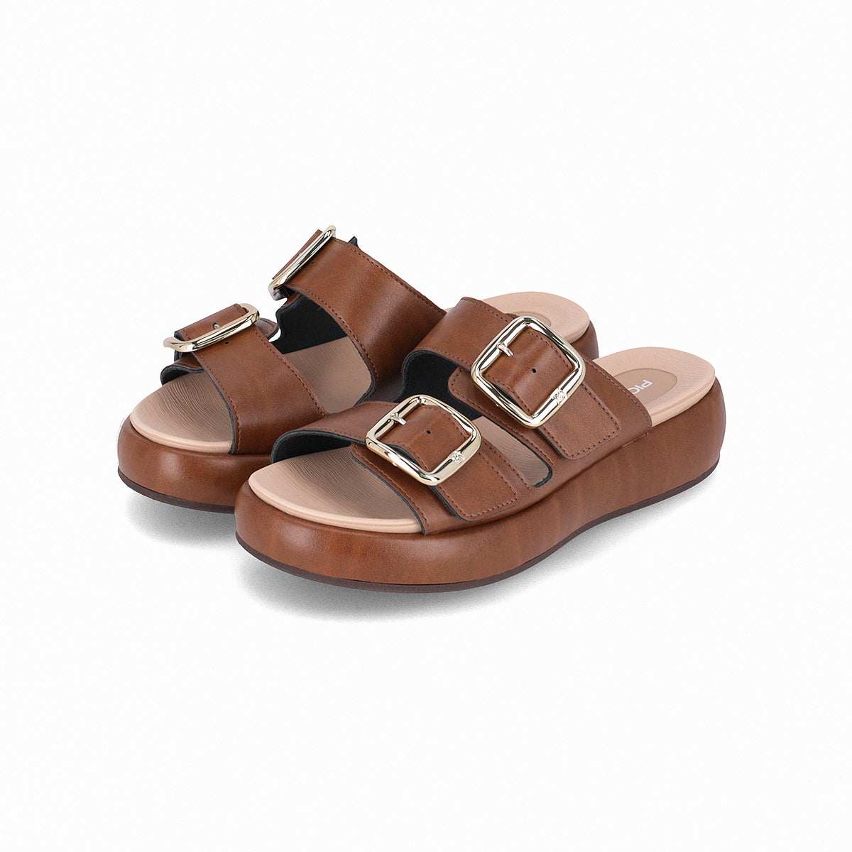 Sandalia Sol de plataforma casual de metedera con hebillas para mujer cafe